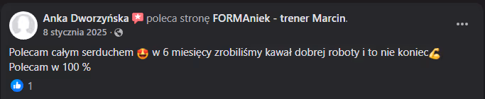 Opinia podopiecznego z facebooka po współpracy z trenerem Marcinem